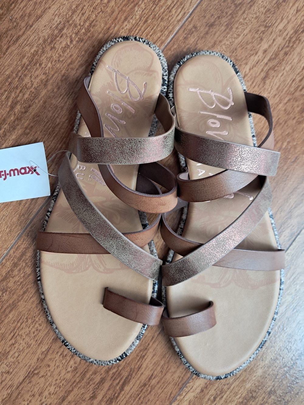Blowfish Brown & Metallic Rose-Strap Women's Sandals